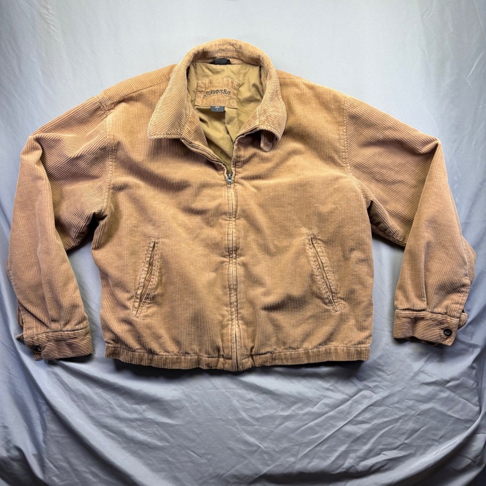 Vintage St Johns Bay Mens Corduroy Full Zip Jacket Tan Brown Cotton Lined Large